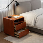 Solid Wood Curved Nightstand with Charging Station, Walnut