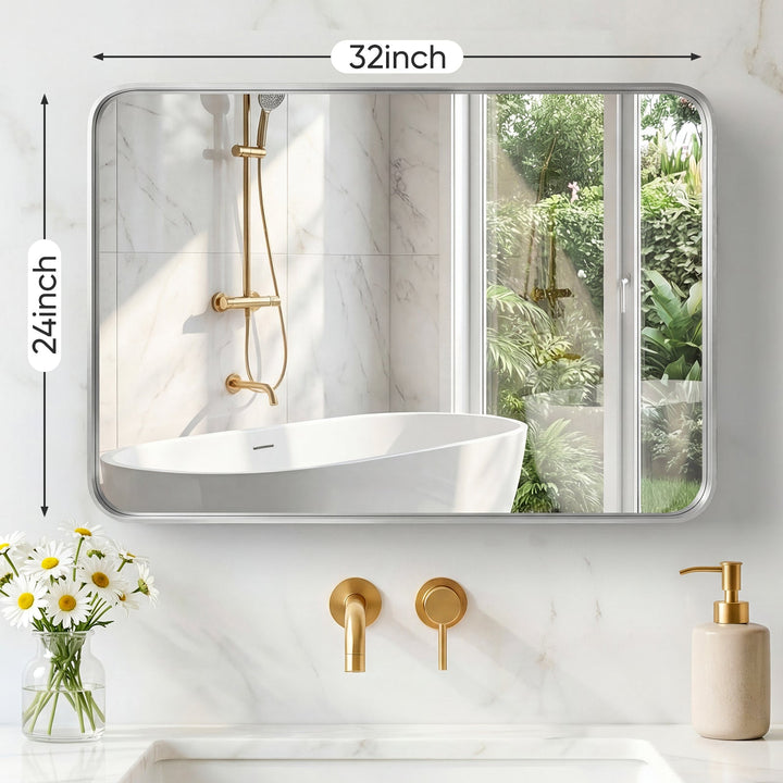 Dimension diagram for Rectangular Metal Framed Wall Mirror, Black, Silver and Gold, 16x20 and 20x28 in., for Bathroom