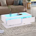 High-Gloss LED Sofa Table with Glass Top, White