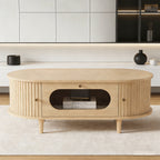 Wood Coffee Table with Drawer and Roller Door, 39 in