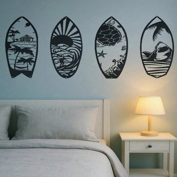 Metal Surfboard Wall Art, Coastal Beach House Decor, Modern Nautical, Set of 4 for Living Room — detail view 4