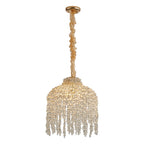 Crystal 5-Light Waterfall Chandelier, Cascading Bead Strings, Gold Finish, 16 in.