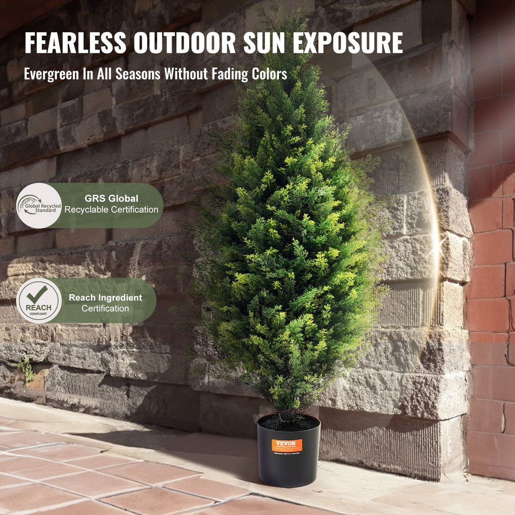 2 Pack 3' Artificial Cedar Topiary Tree Faux Plant UV Decor In/Outdoor