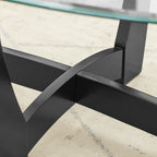 Round Glass Coffee Table with Black Metal Base, 23.5 in
