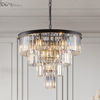 4-Tier K9 Crystal Chandelier, Black Iron Frame, 24 In. Wide