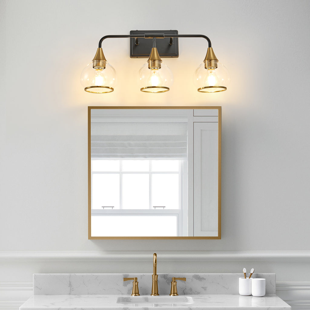 23in Modern 3-Light Vanity Wall Sconce - Black And Gold Bathroom Light