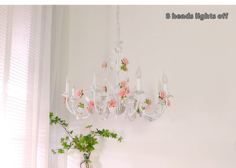 French Wrought Iron Floral Chandelier, 3, 6 or 8 Lights