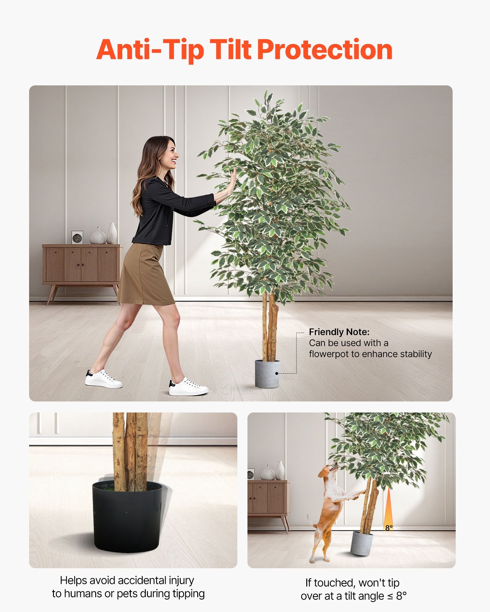 6FT Artificial Ficus Tree Tall Faux Plant With Black Pot For Indoor De