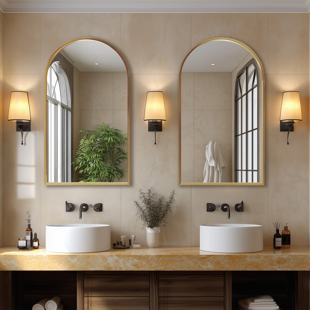 Modern Rectangular Metal-Framed Wall Mirror, Wall-Mounted Vanity Mirror for Bathroom — detail view 3