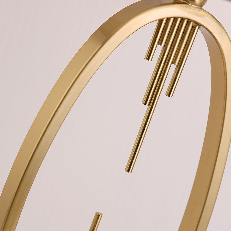 Art Deco Brass Hoop Table Lamp, White Shade with Gold Edge