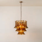 Three-Tier Iron & Glass Chandelier, Electroplated Finish