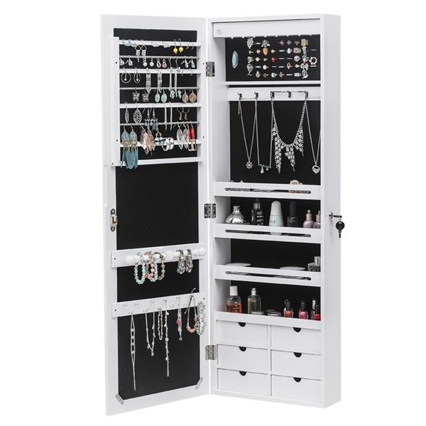 Wall-Mounted Jewelry Storage Cabinet, Wooden Mirror Door, White for Bedroom — detail view 2