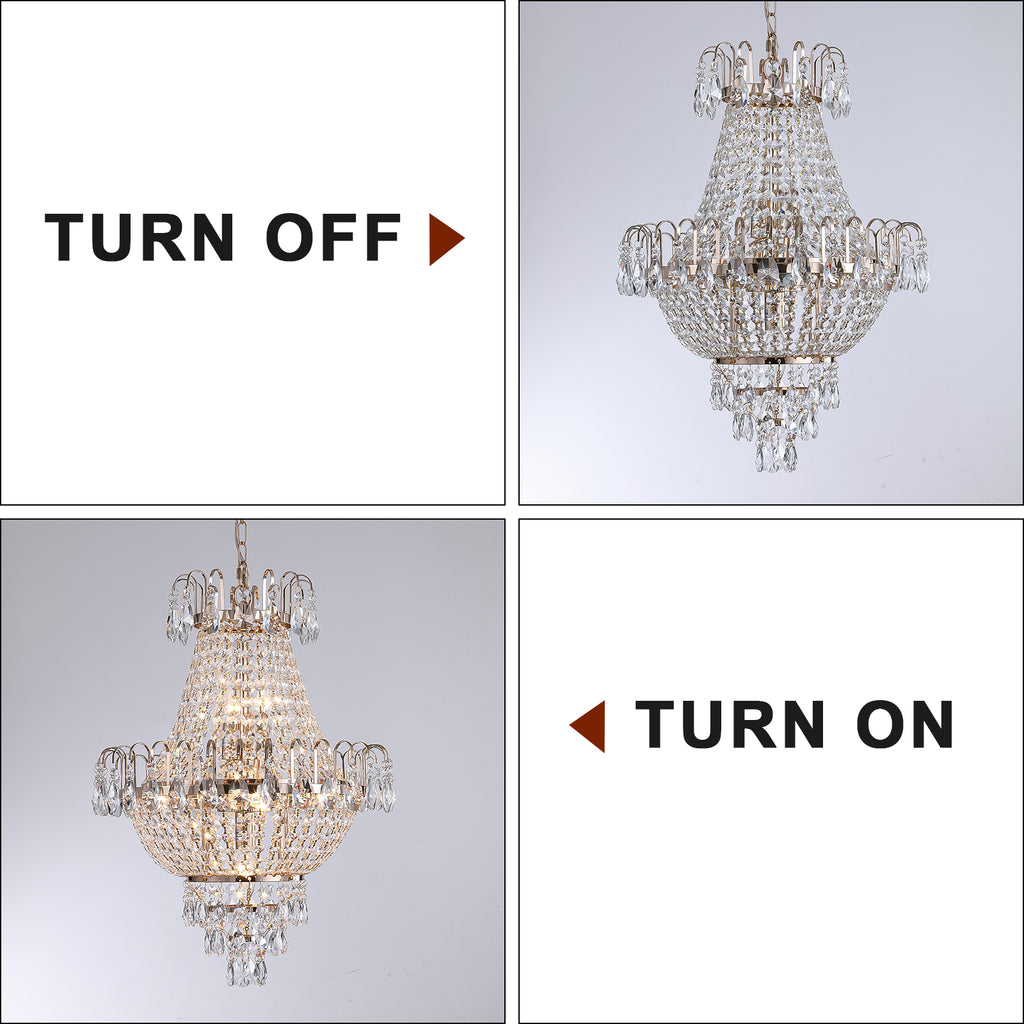 Gold Crystal Chandelier, Iron Frame, 17 In. Wide × 59 In. Tall