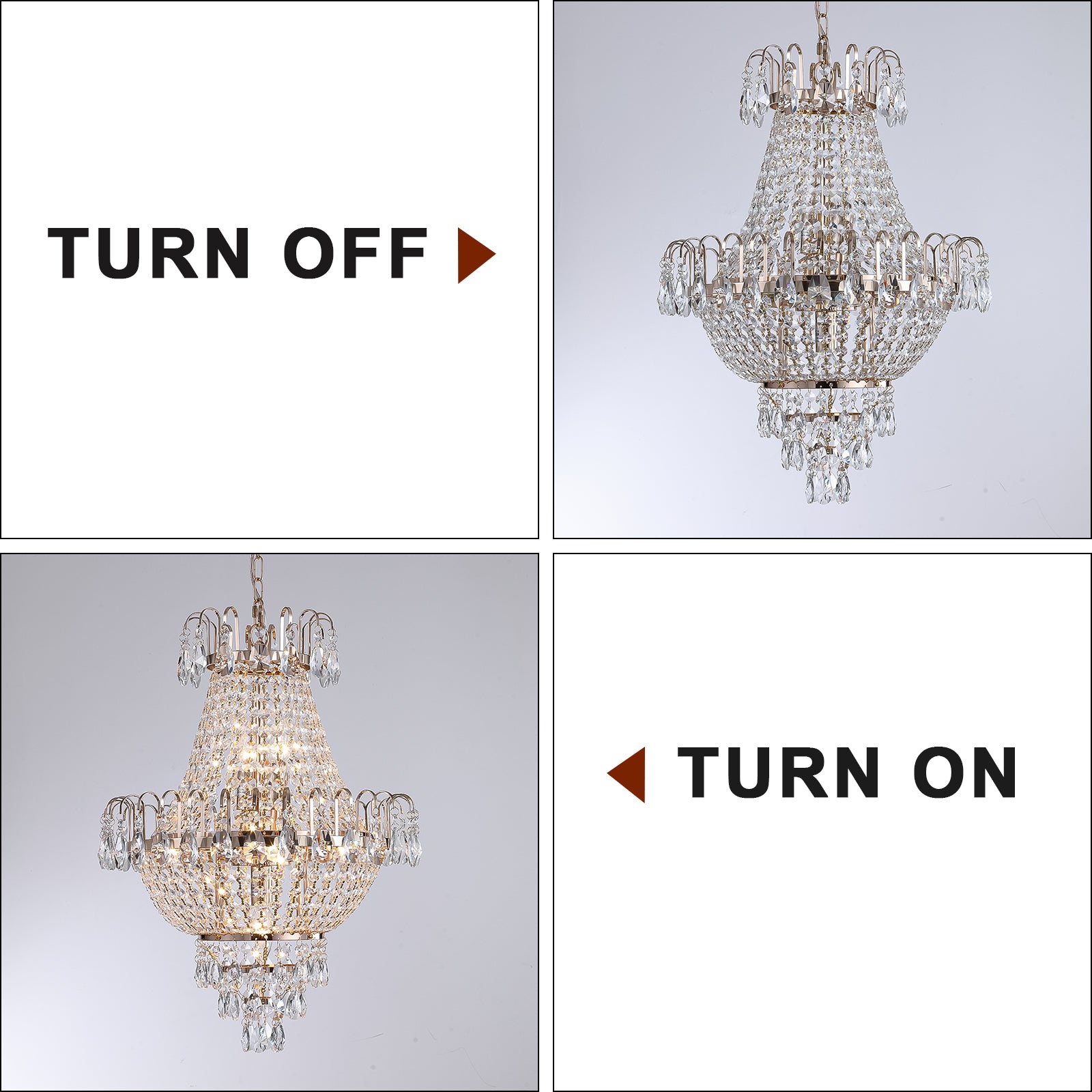 Gold Crystal Chandelier, Iron Frame, 17 In. Wide × 59 In. Tall