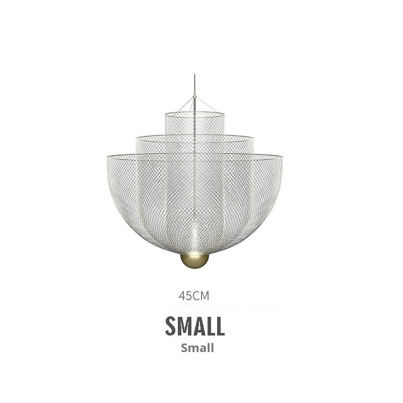 Iron Mesh Pendant Light, Sculptural Shadow-Play Shade, 18 in