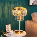 Copper Crystal Table Lamp, Tiered Prism Shade, 23 Inch