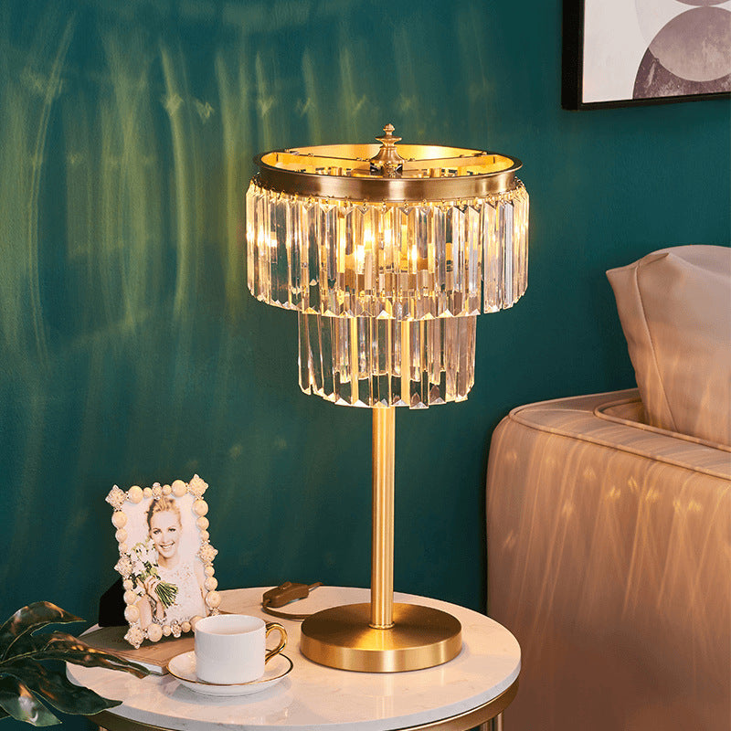Copper Crystal Table Lamp, Tiered Prism Shade, 23 Inch