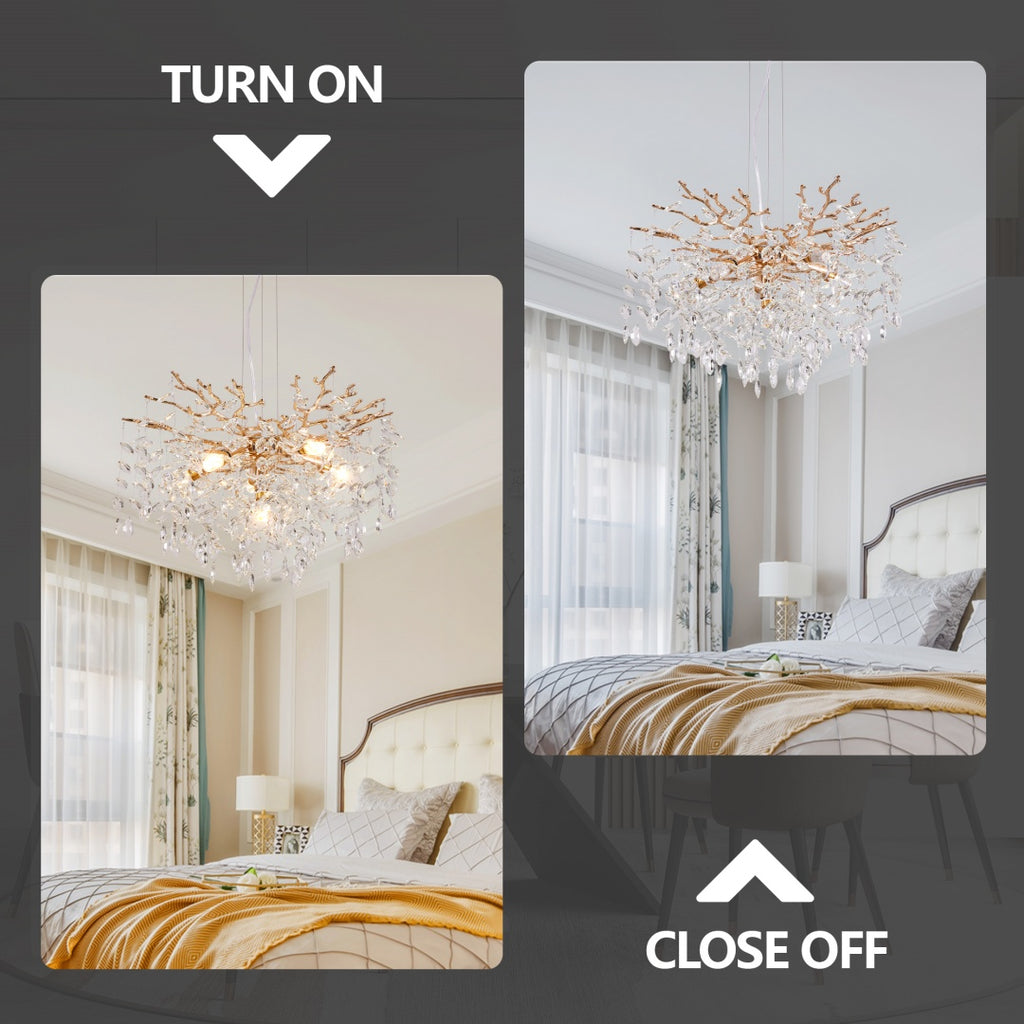 Gold Crystal Tree Branch Chandelier, Modern Luxury Pendant Light Fixture