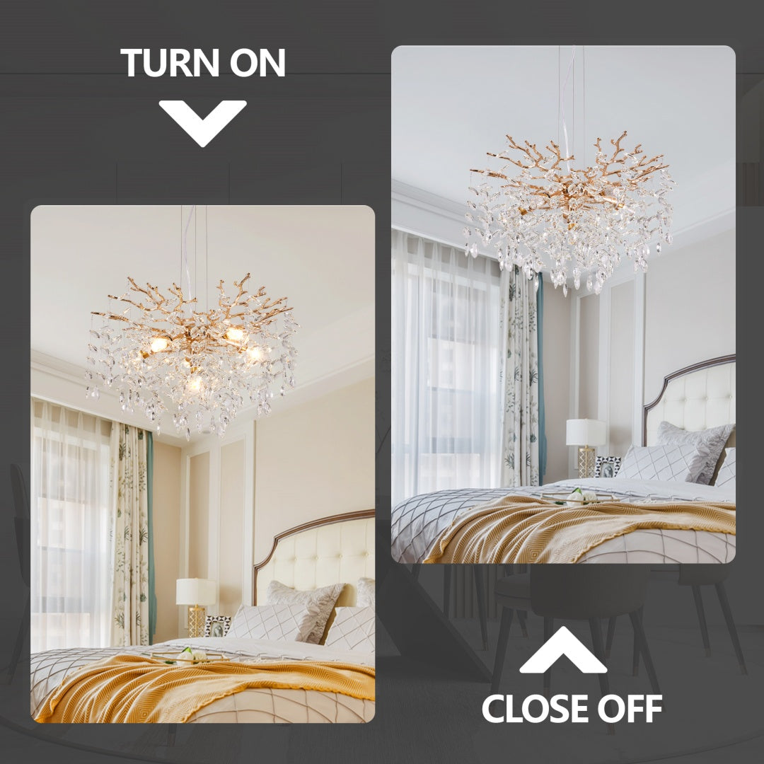 Gold Crystal Tree Branch Chandelier, Modern Luxury Pendant Light Fixture