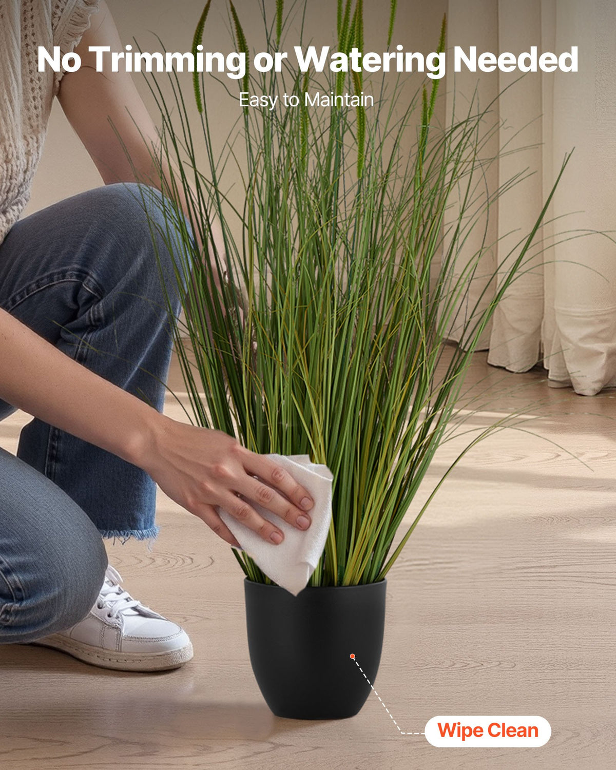Faux Cattail Grass Plant, 3 ft Tall Stems, Green, Set of 2 for Living Room Corner — detail view 4