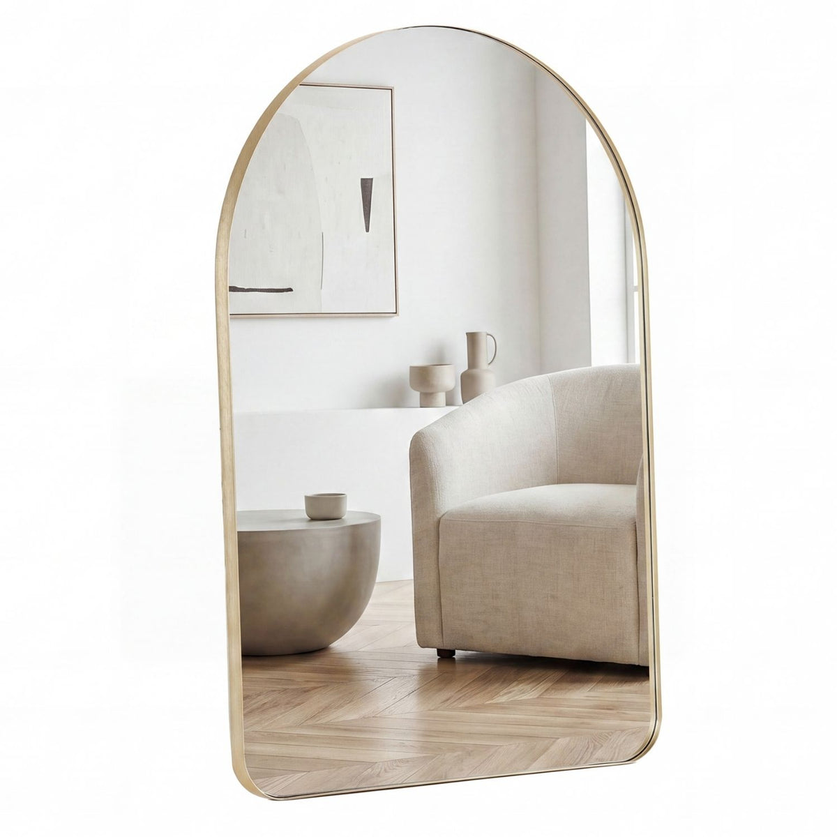 Arched Metal Frame Wall Mirror, Modern Bathroom Vanity Mirror Over Sink — detail view 4