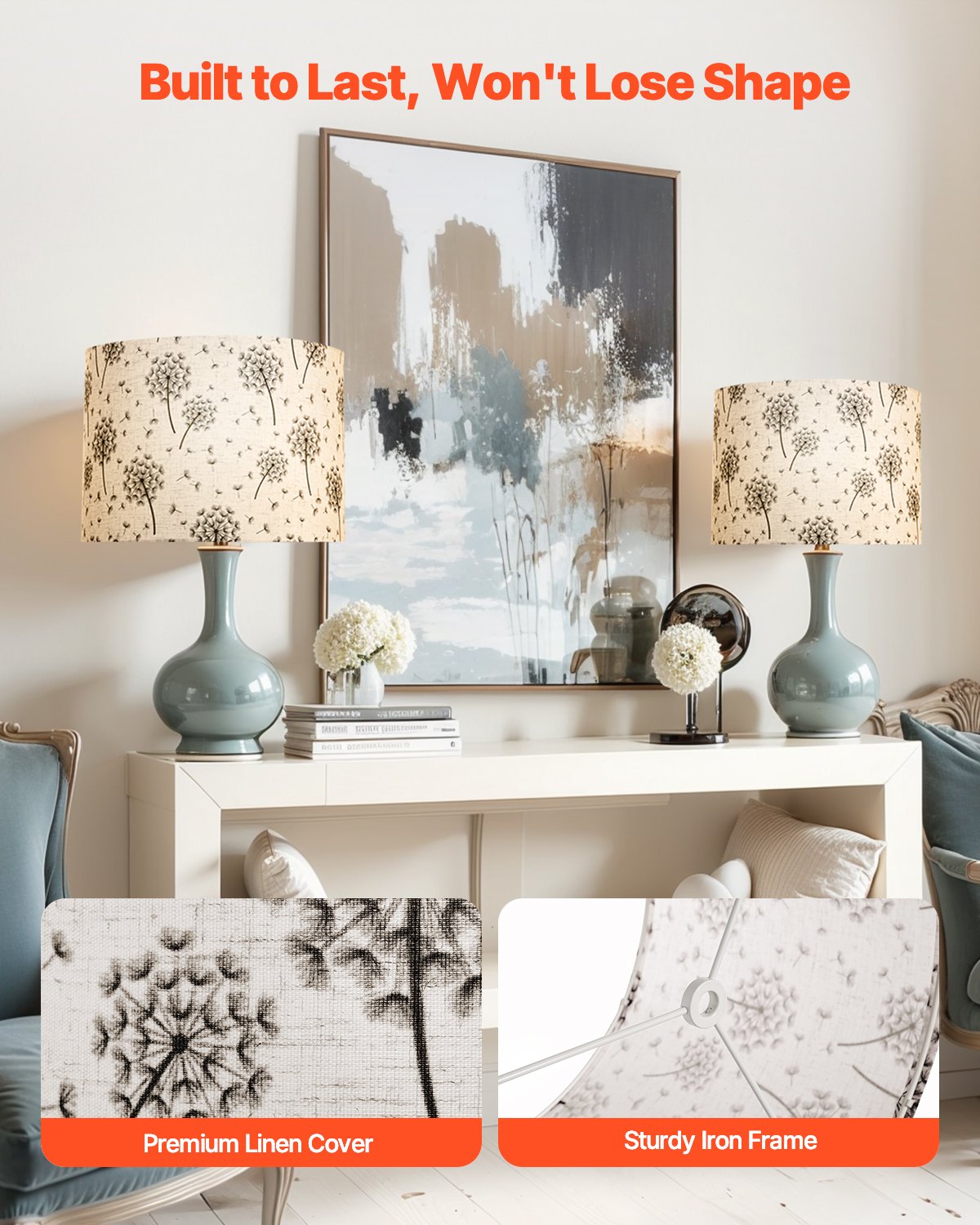 Linen Drum Lamp Shade, Light-Softening Diffuser, Set of 2 for Table Lamp — detail view 3
