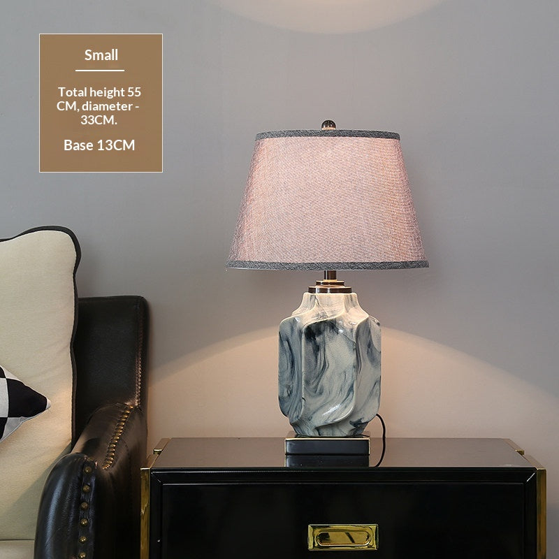 Ink Wash Ceramic Table Lamp, Copper Accents, Gray Linen Shade