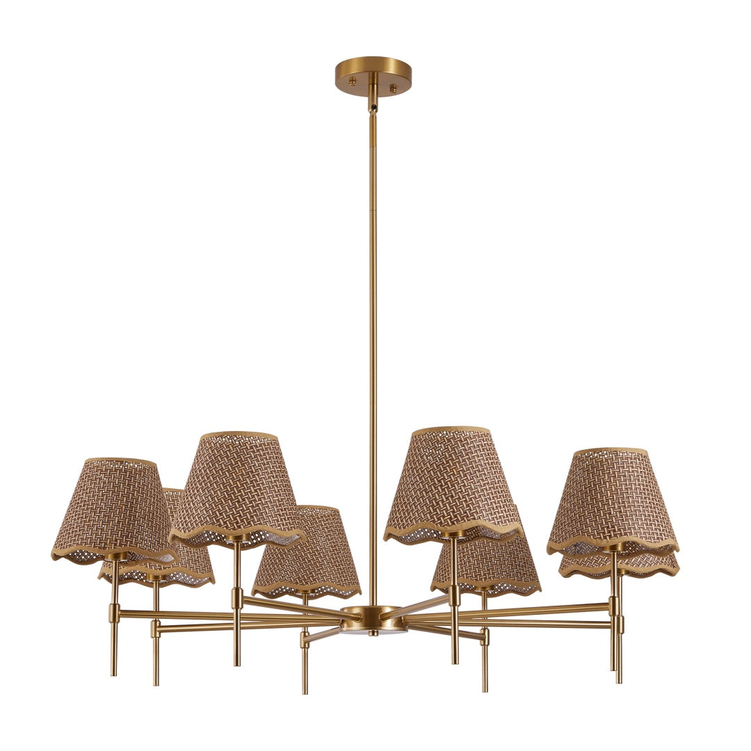 Bohemian Farmhouse Rattan Pendant Chandelier, 8-Light, Gold Finish, 38.6 in. — detail view 6
