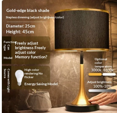 Gold Touch-Dimming Table Lamp, Coffee Fabric Shade, 18 Inch