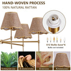 Boho Rattan 6-Light Chandelier, Handmade Woven Shade, Brass-Finished Rod, Large