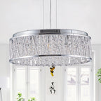 Silver Clear Crystal Chandelier, Aluminum & Iron Round Ceiling Light, 19 in.