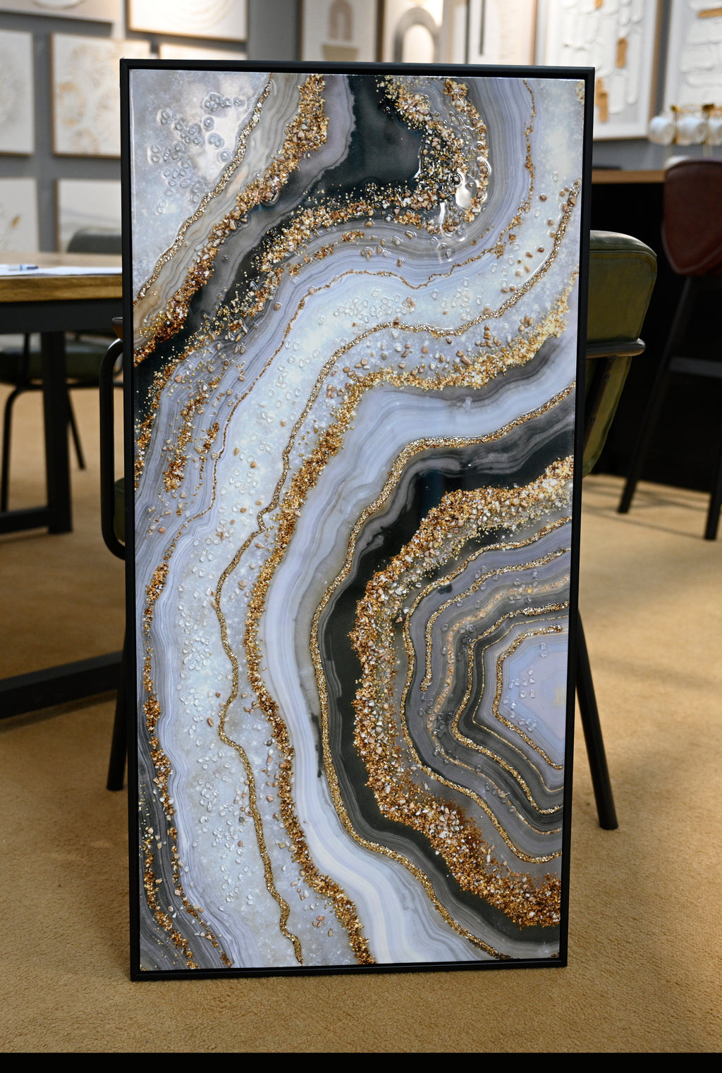 Black and Gold Abstract Glass Wall Art, Modern Small Wall Decor