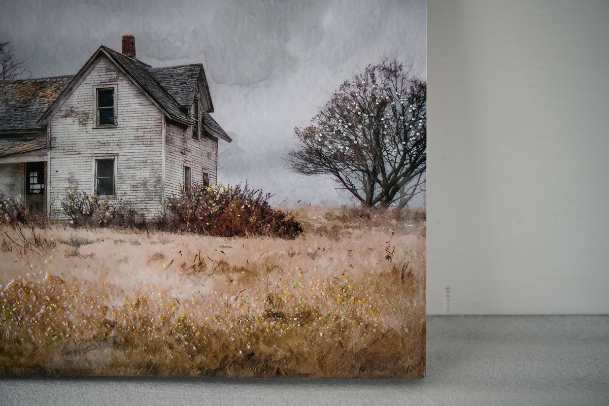 Rustic Farmhouse Framed Wall Art, Vintage Barn Country Field Landscape Print, for Bathroom — detail view 4