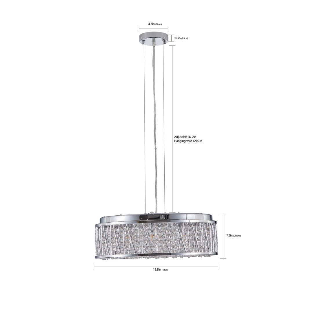 Modern Round Crystal Chandelier, Aluminum & Iron Frame, Chrome Finish, 19 in.