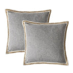 Vintage Linen Trimmed Throw Pillow Covers, Farmhouse Cushion Covers, Set of 2