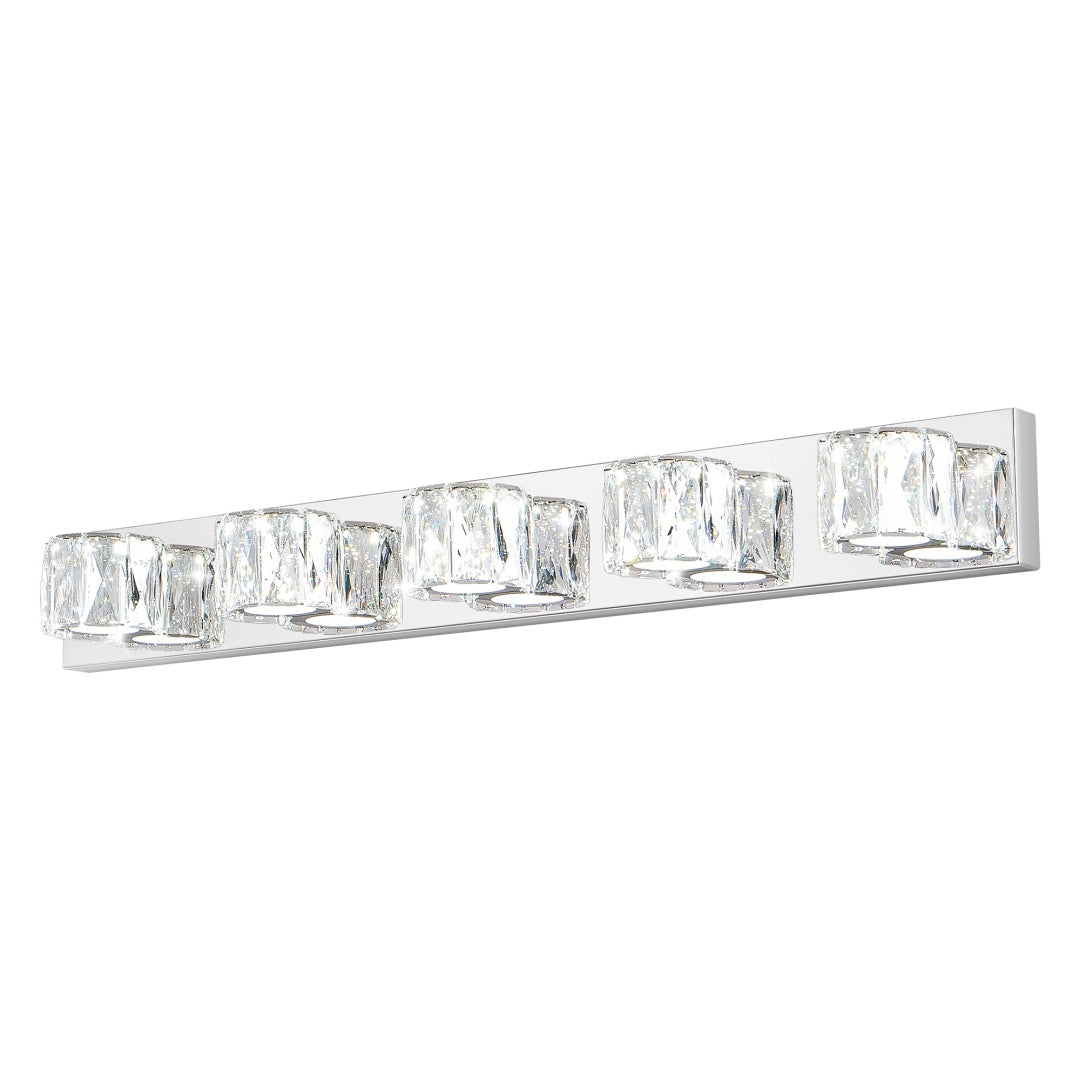 Modern Crystal 5-Light LED Vanity Light Bar, Chrome Finish, 35 in. for Bathroom — detail view 3