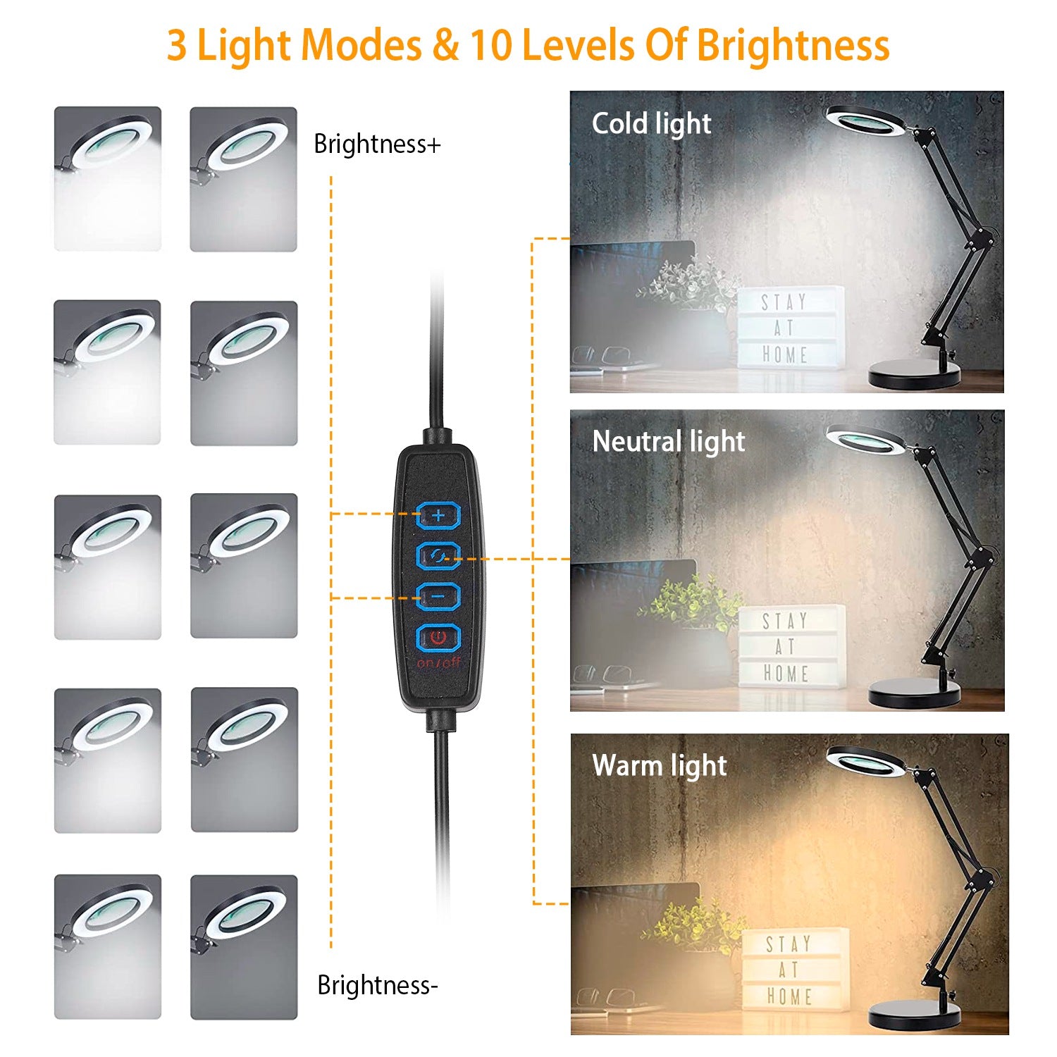 1Pack 2 In 1 LED Magnifier Desk Lamp 8x Magnifying Glass With Light Sw