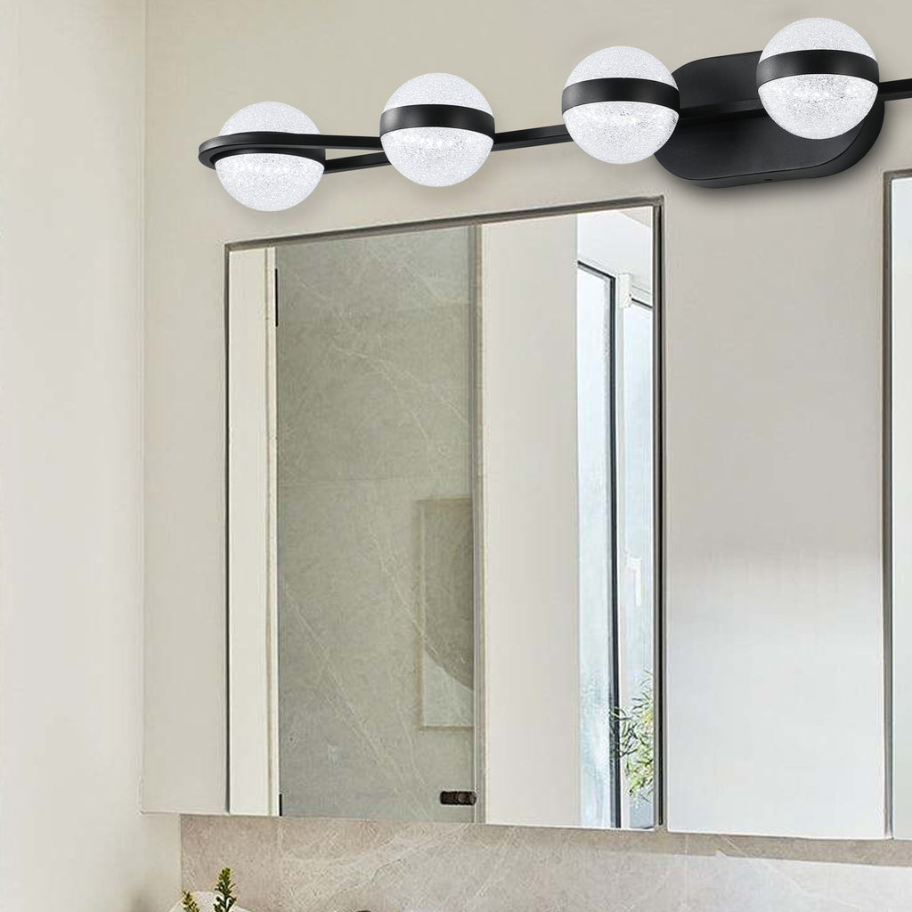43in Black Minimalist LED Bathroom Vanity Light With Crystal Sand Acry