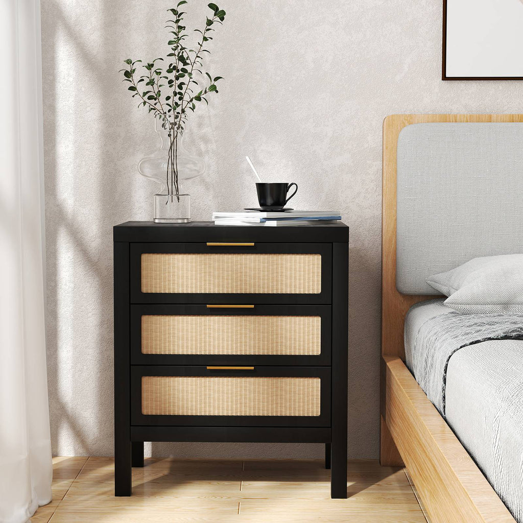 Three-Drawer Bedside Chest, Matte Black