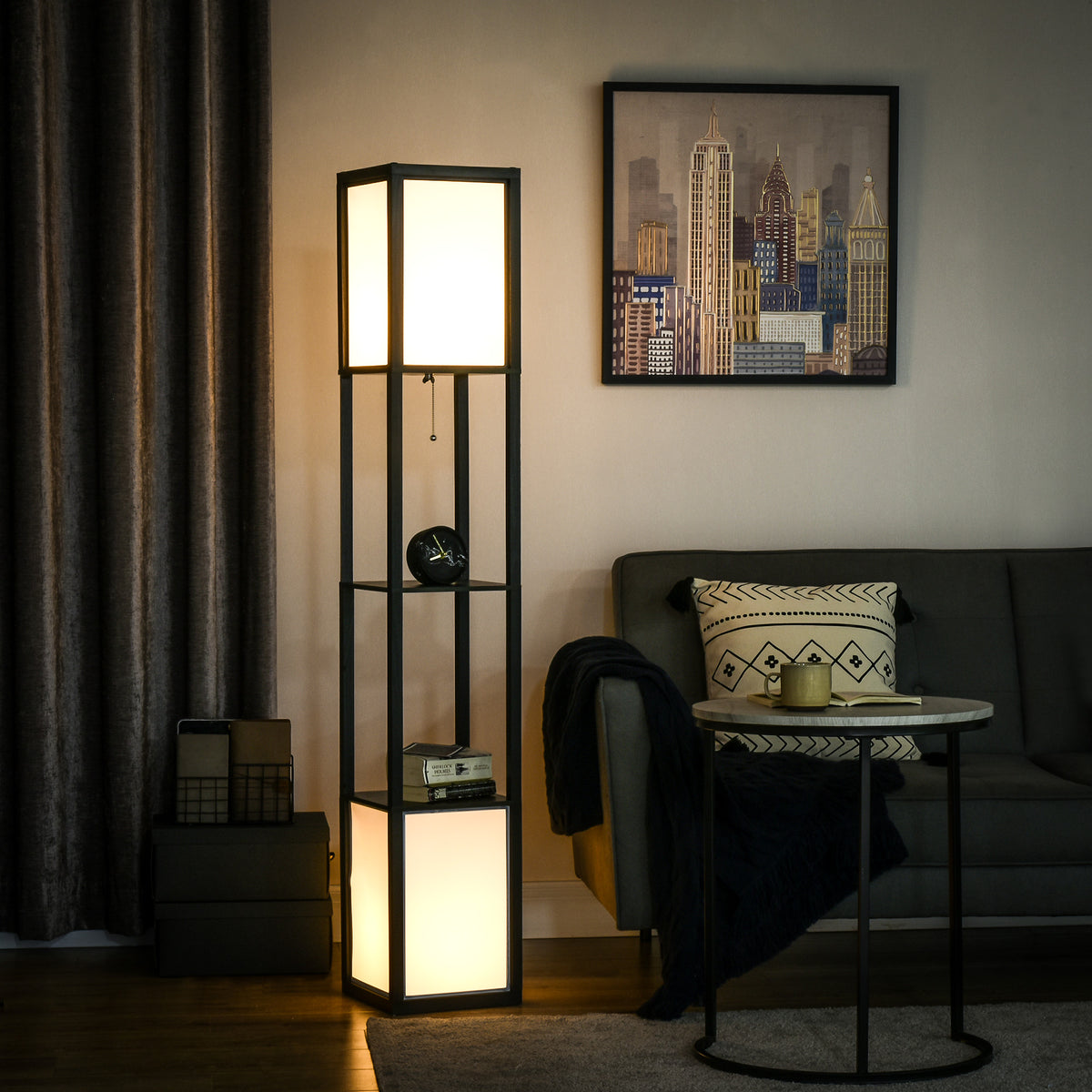 Modern Shelf Floor Lamp, Dual Ambient Light, Built-In Storage, Black Finish — detail view 4
