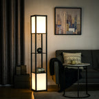 Modern Shelf Floor Lamp, Dual Ambient Light, Built-In Storage, Black Finish