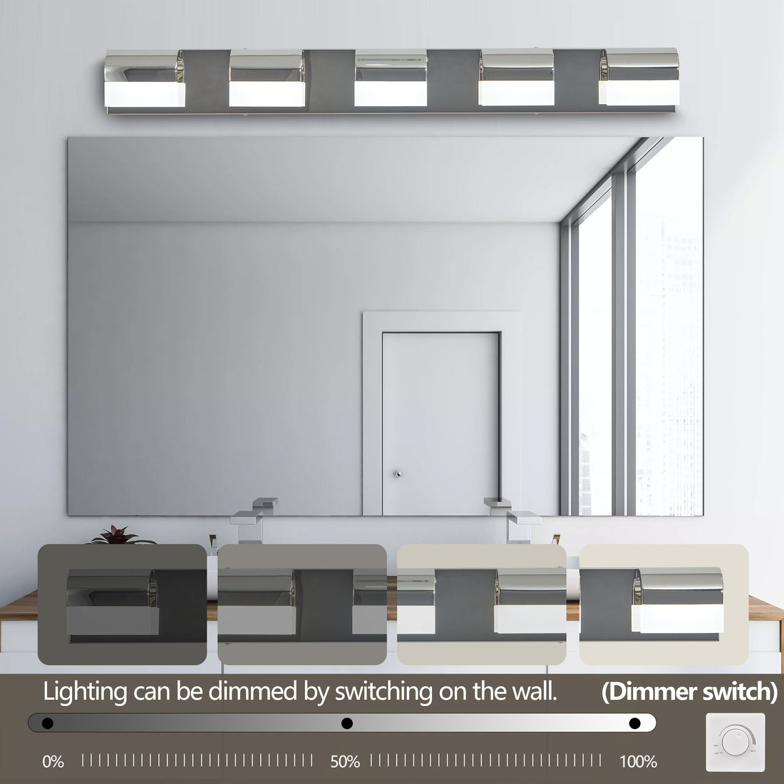 Modern Bathroom Vanity Lighting 5-Light LED Vanity Lights Over Mirror
