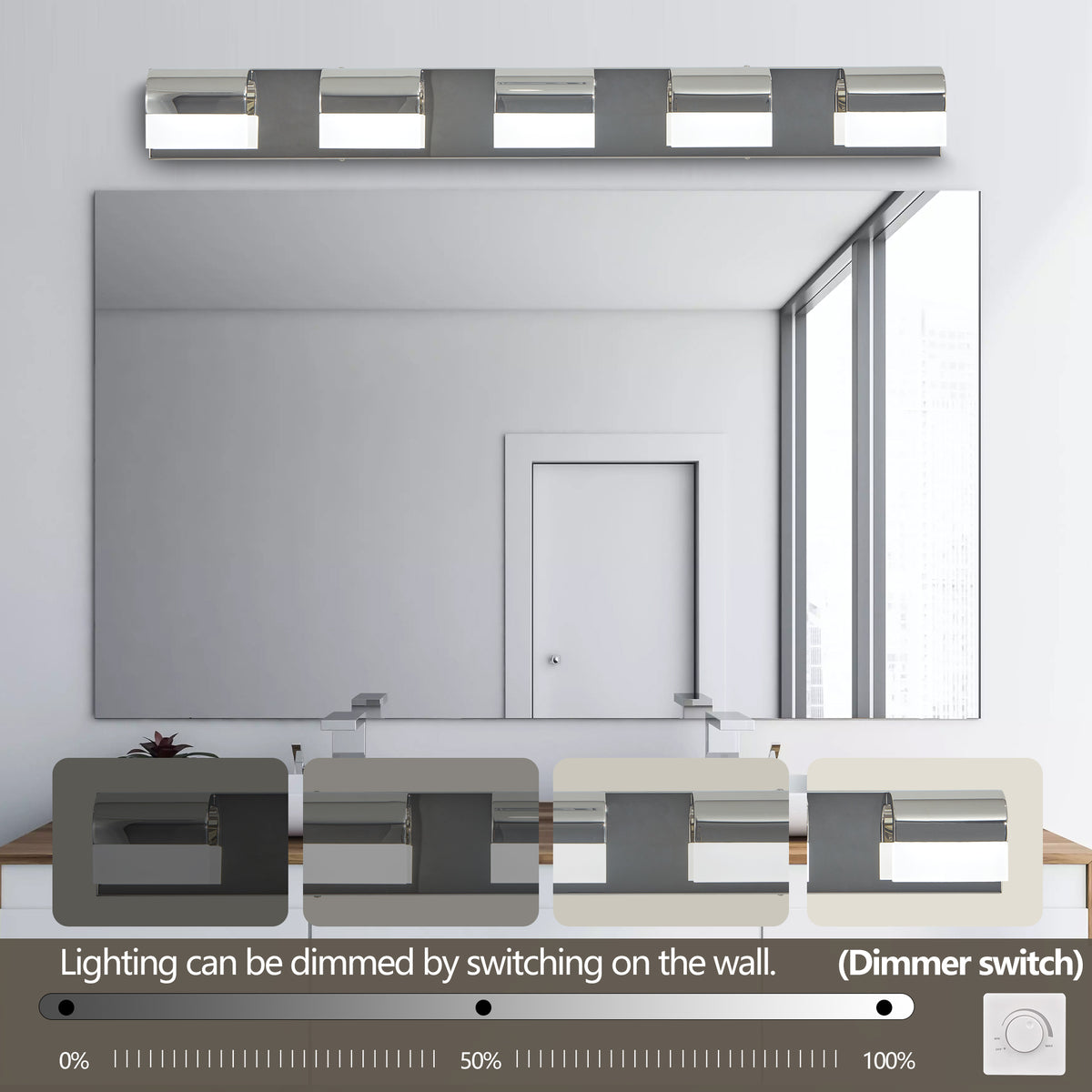 Modern 5-Light LED Bathroom Vanity Light, Acrylic Shade Wall Sconce for Over Mirror — detail view 2
