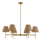 Boho Rattan 6-Light Chandelier, Handmade Woven Shade, Brass-Finished Rod, Large