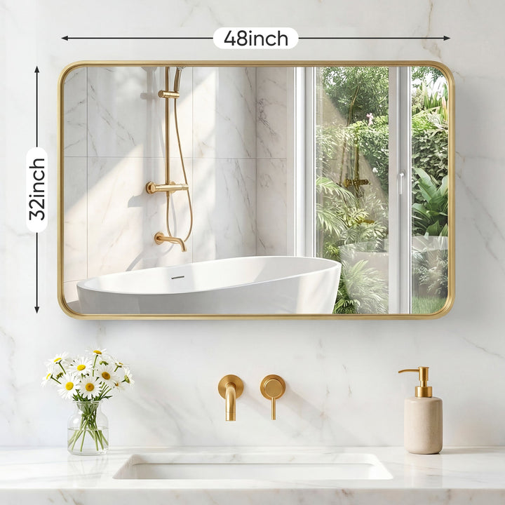 Dimension diagram for Rectangular Metal Frame Wall Mirror, Full-Length Border, Black, Silver or Gold, 32 x 40 or 32 x 48 in.
