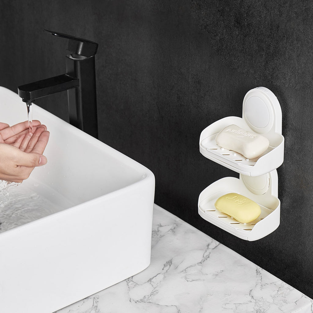Suction Cup Soap Dish With Double Layer Holder With Drain Tray For Sho