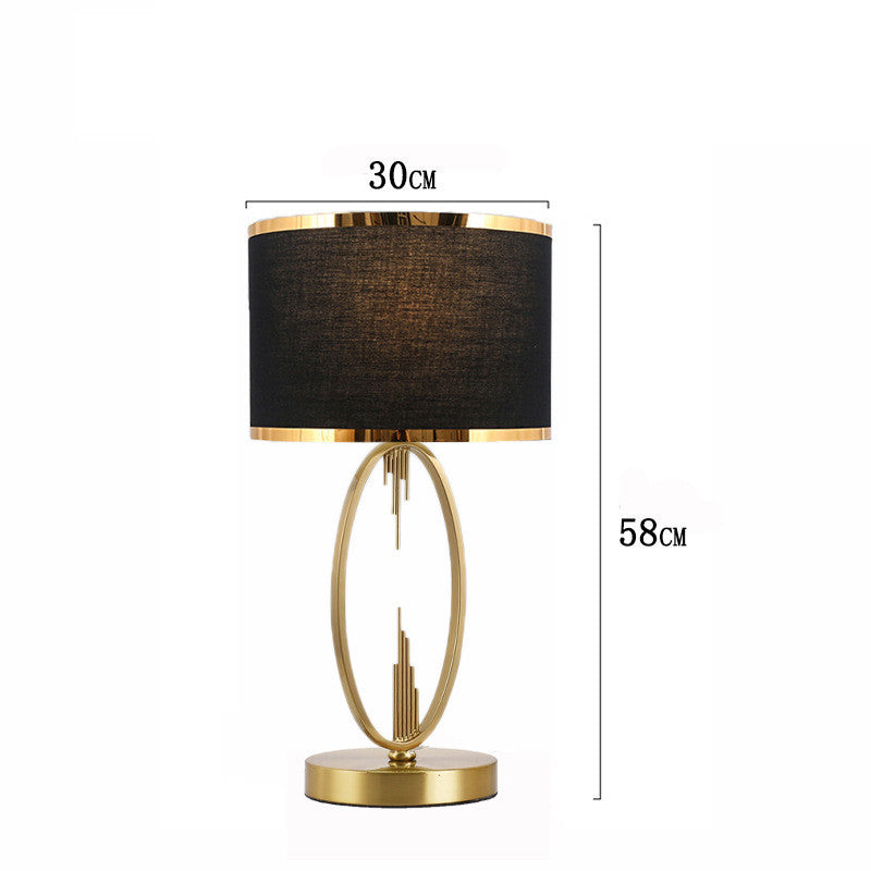 Art Deco Brass Hoop Table Lamp, White Shade with Gold Edge