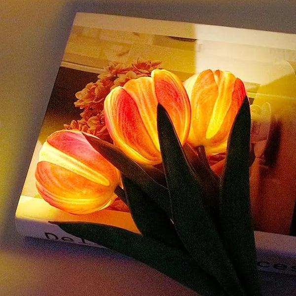 Tulip Flower LED Table Lamp with Vase, Modern Desktop Night Light