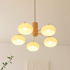 Cream Log-Style Glass Chandelier, Metal Frame, 3 or 5 Light