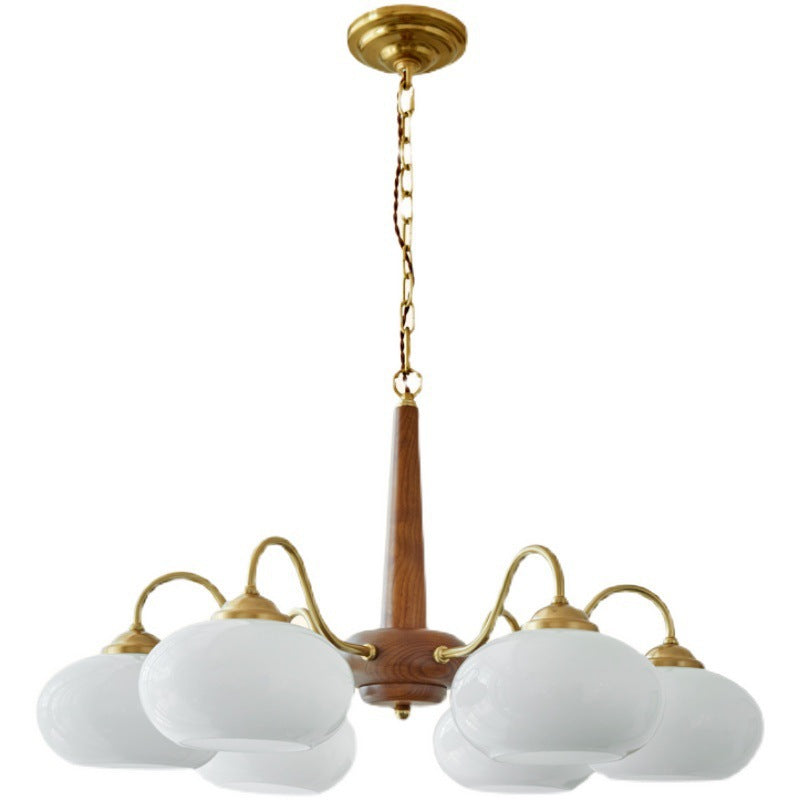 Rustic Wood-Finish Chandelier, Metal & Glass, 4, 6 or 8 Light